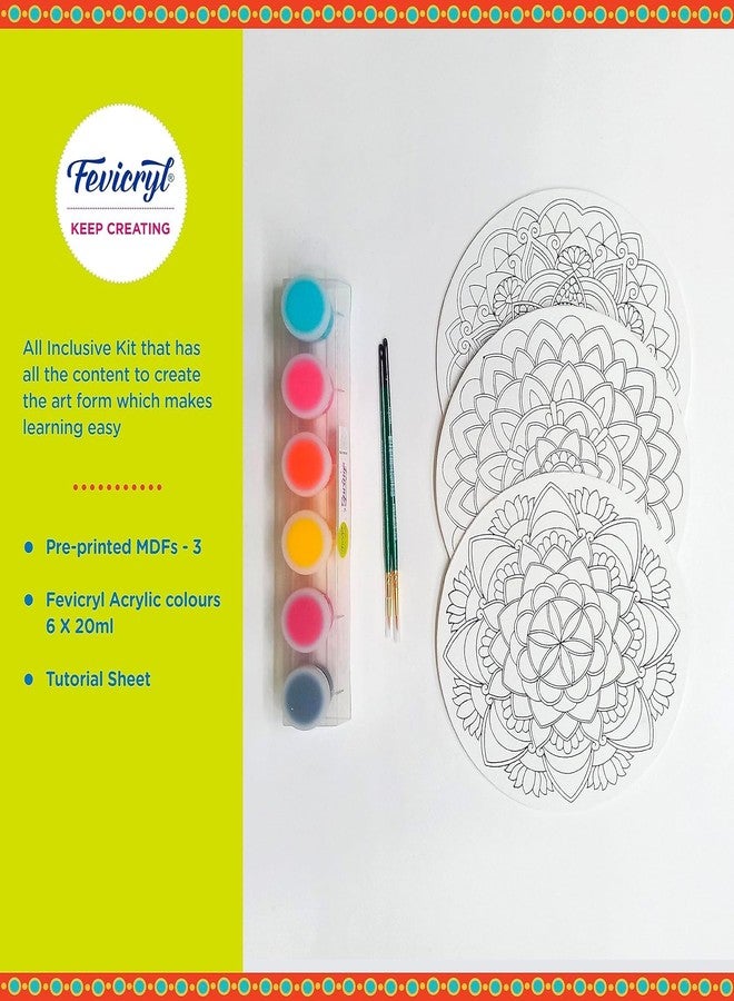 Fevicryl Mandala & Lippan Art of India Kit | Includes Pre-Printed Circular Wooden MDF Board, Acrylic Paints, Brushes | DIY, Art & Craft Kit | Ideal for Artists, Gifting - Image 3